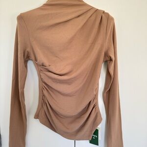 HALARA Ruched Tan Long Sleeve Top